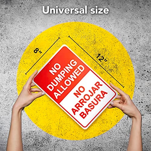 DIMARONGTON No Dumping Sign, 8x12 Aluminum No Arrojar Basura Private Property, English and Spanish Don't Littering for Outdoor - Image 2