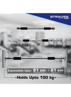 STRAUSS Chin Up Door Bar | Pull Up Bars For Home Workout With Palm Pad And Anti-Skid Grip | Door Way Adjustable Length Hanging Rod | Hanging Bar For Pull-Ups,Push Ups & Chin Ups,(Silver)  - Image 4