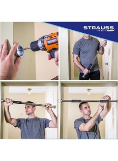 STRAUSS Chin Up Door Bar | Pull Up Bars For Home Workout With Palm Pad And Anti-Skid Grip | Door Way Adjustable Length Hanging Rod | Hanging Bar For Pull-Ups,Push Ups & Chin Ups,(Silver)  - Image 3