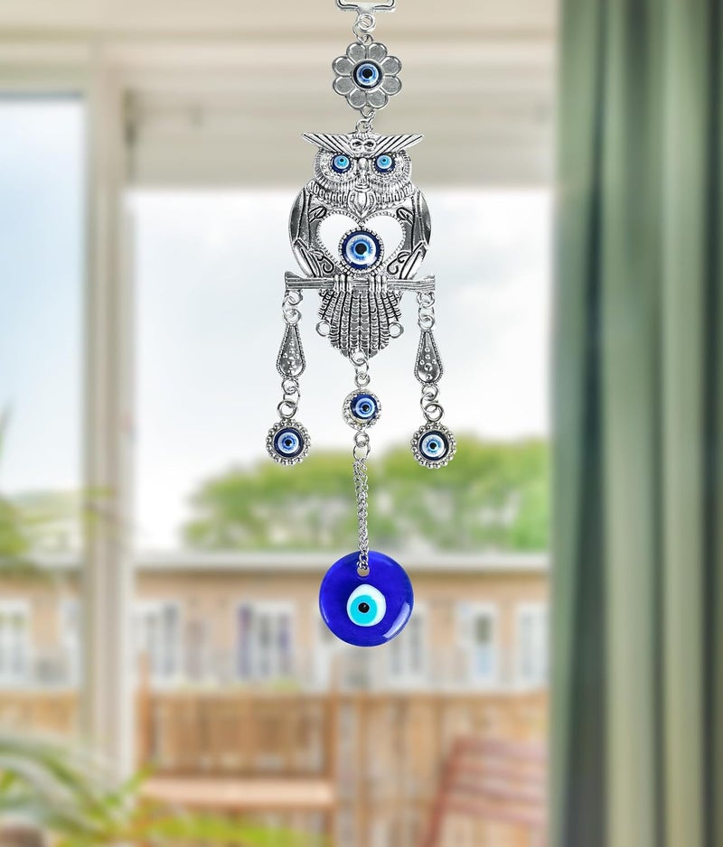 ZAICUS تميمة بومة العين الزرقاء المعلقة للحماية والحظ الجيد والطاقة الإيجابية للديكور في المنزل والمكتب رمز الحارس الروحي للسلام والتناغم هدية مثالية للأحباء - Image 1