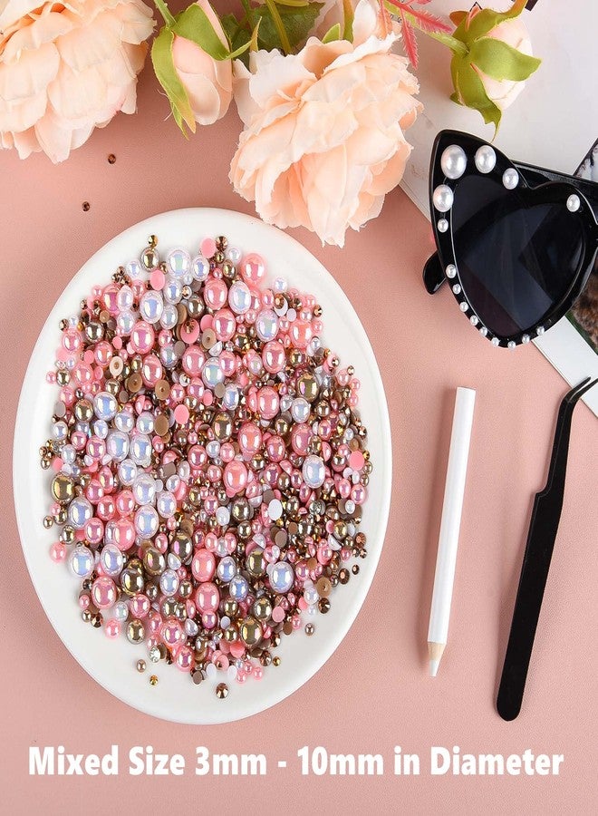 ASTARON 50g Mix Flatback Rhinestones Half Pearls for Crafts Mixed Size 3mm-10mm Flat Back Rhinestones for Crafts Flatback Pearls for Decorating Tumblers Mugs Nail Art Shoes (Pink Brown Series) - Image 3