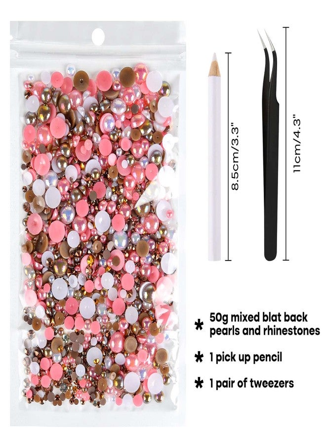 ASTARON 50g Mix Flatback Rhinestones Half Pearls for Crafts Mixed Size 3mm-10mm Flat Back Rhinestones for Crafts Flatback Pearls for Decorating Tumblers Mugs Nail Art Shoes (Pink Brown Series) - Image 2