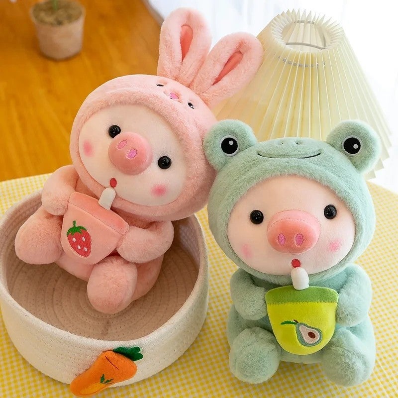 Y&D Soft  Plushie Doll Pink Hugging Boba Pearls Bubble Milk Tea Cup Cute Stuffed Animal Small Stuffed Pig Plush Toy - Image 3