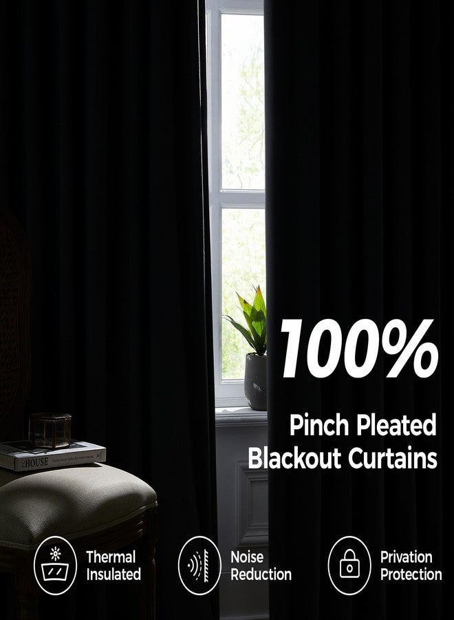 Swandream Pinch Pleated 100% Blackout Curtains for Bedroom, Black Velvet Curtains for Living Room, Black Out Curtain 84 inch Long Room Darkening, Blackout Pinch Pleat Drapes with Hooks 2 Panels - Image 2