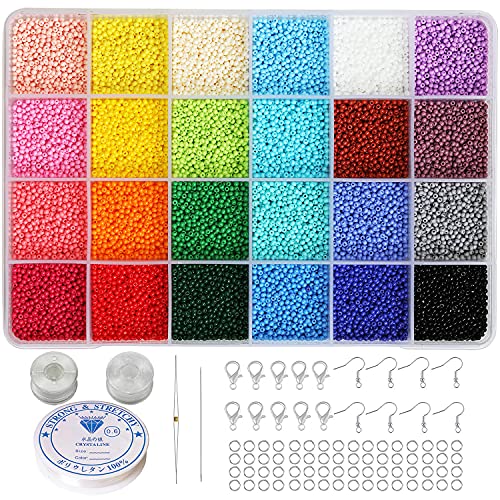 BALABEAD 2mm Round Size Almost Uniform Seed Beads with Beading Tool, About 18000pcs in Box 24 Multicolors Assortment 12/0 Small Glass Craft Seed Beads for Earring Making - Image 1