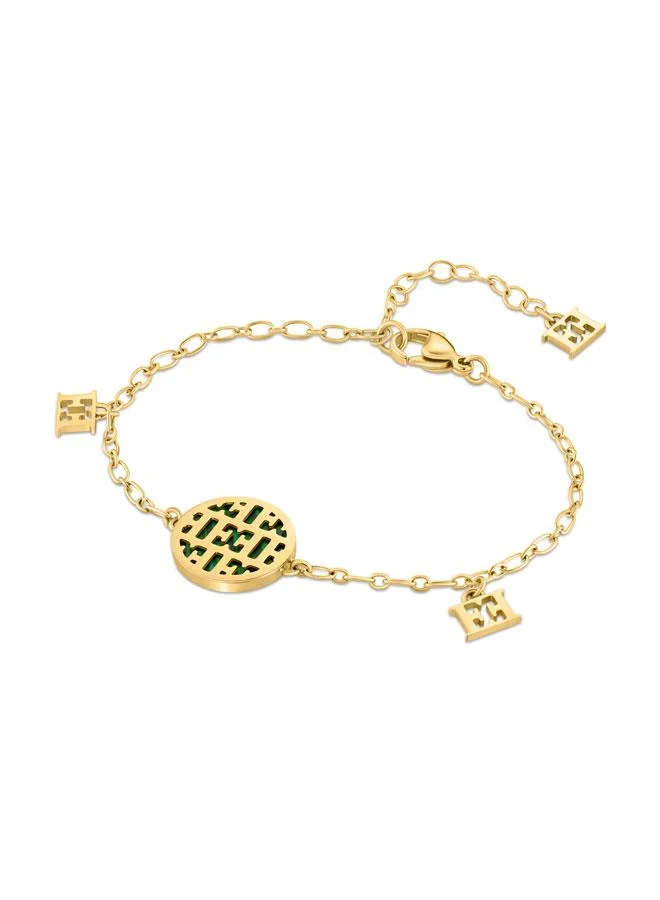 ESCADA Linda Malachite Charm Bracelet with Signature Logo and Miniature Charms