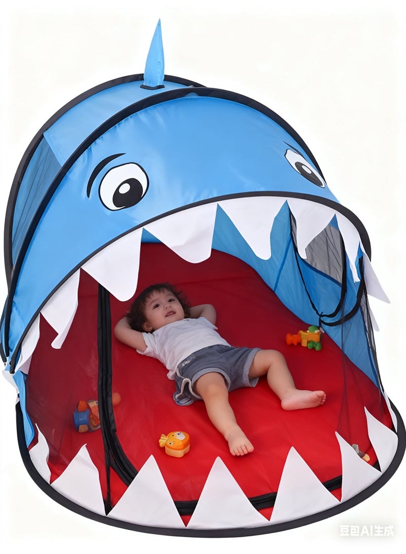 XICEN Kids Play Tent Foldable Shark Shaped Pop up Tent, Collapsible Tent Playhouse for Boys Girls, Indoor Outdoor Activity Center, Suitable for Beach Park Camping Party - Image 1