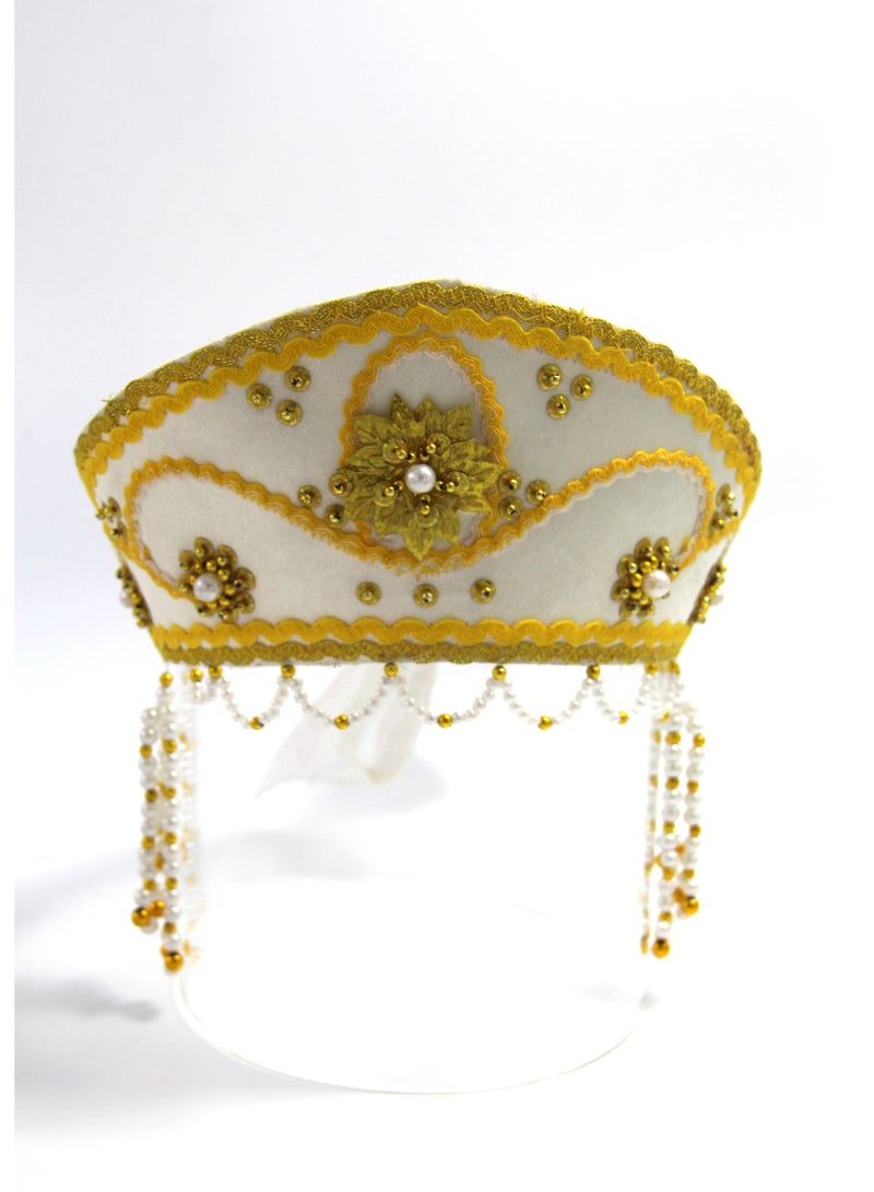 D'Daniela دي دانييلا - غطاء رأس تقليدي نسائي كوكوشنيك - أبيض مع أصفر - Image 1