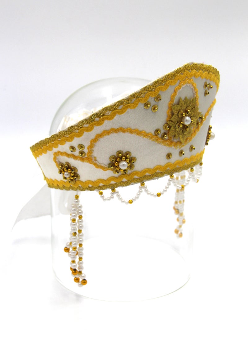 D'Daniela دي دانييلا - غطاء رأس تقليدي نسائي كوكوشنيك - أبيض مع أصفر - Image 2