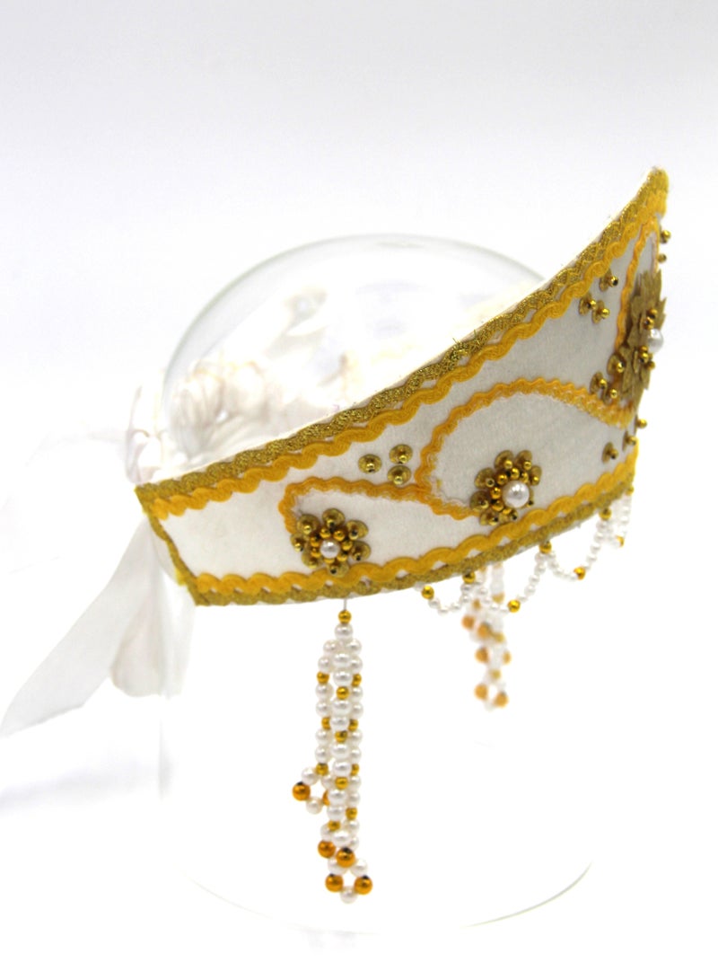 D'Daniela دي دانييلا - غطاء رأس تقليدي نسائي كوكوشنيك - أبيض مع أصفر - Image 3