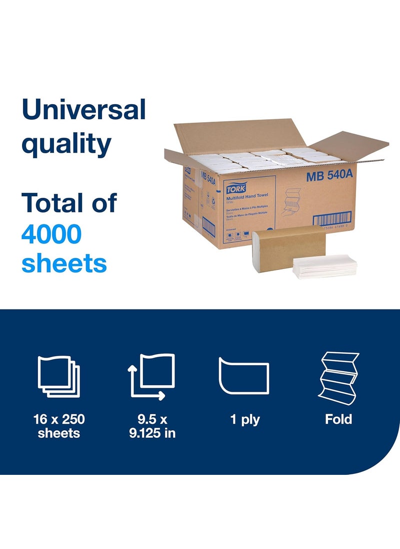 Tork Tork Multifold Hand Towel White H2 Universal 100 Recycled Fibers 16 x 250 Towels MB540A  - Image 2