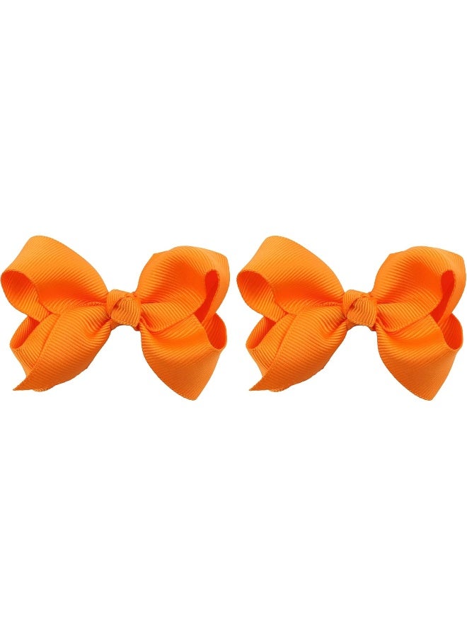 ZOONAI 3 Inch Baby Girl Hair Bows Boutique Hair Clip Teens Toddlers Hairpin Headwear - Set of 2 (Orange) - Image 1