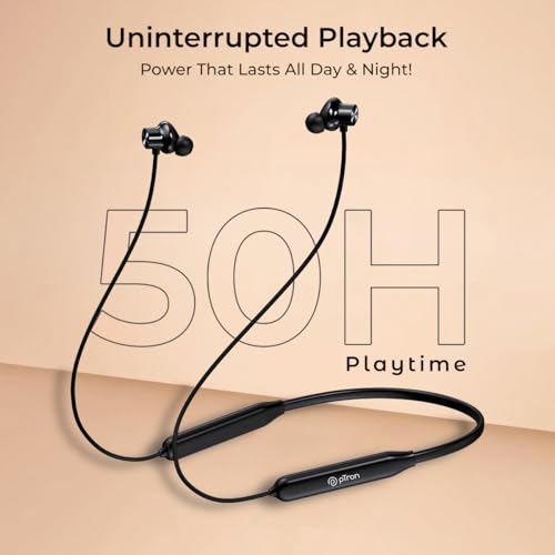 pTron Tangent Rush w/ 50Hrs Playtime, Pristine Sound, Dual-Device Pairing, Bluetooth 5.4 Wireless in-Ear Earphones with Mic, Voice Assistant, Type-C Fast Charging & IPX5 Water Resistant (Jet Black) - Image 2