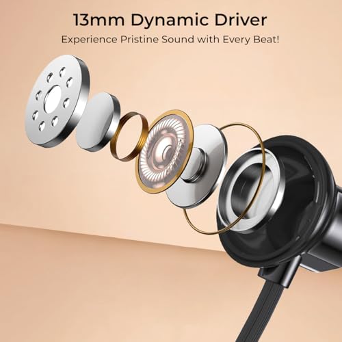 pTron Tangent Rush w/ 50Hrs Playtime, Pristine Sound, Dual-Device Pairing, Bluetooth 5.4 Wireless in-Ear Earphones with Mic, Voice Assistant, Type-C Fast Charging & IPX5 Water Resistant (Jet Black) - Image 3