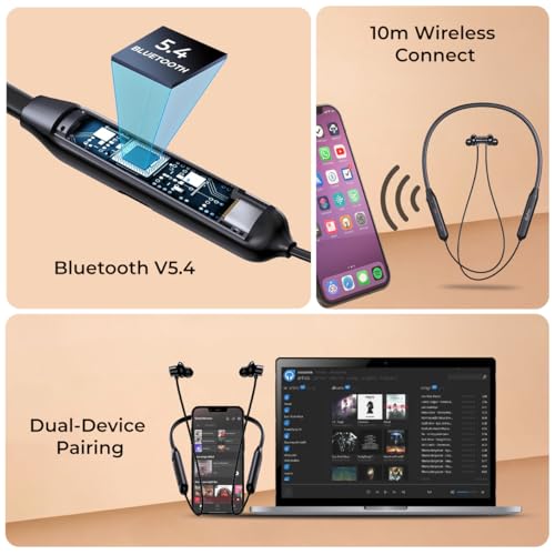 pTron Tangent Rush w/ 50Hrs Playtime, Pristine Sound, Dual-Device Pairing, Bluetooth 5.4 Wireless in-Ear Earphones with Mic, Voice Assistant, Type-C Fast Charging & IPX5 Water Resistant (Jet Black) - Image 5