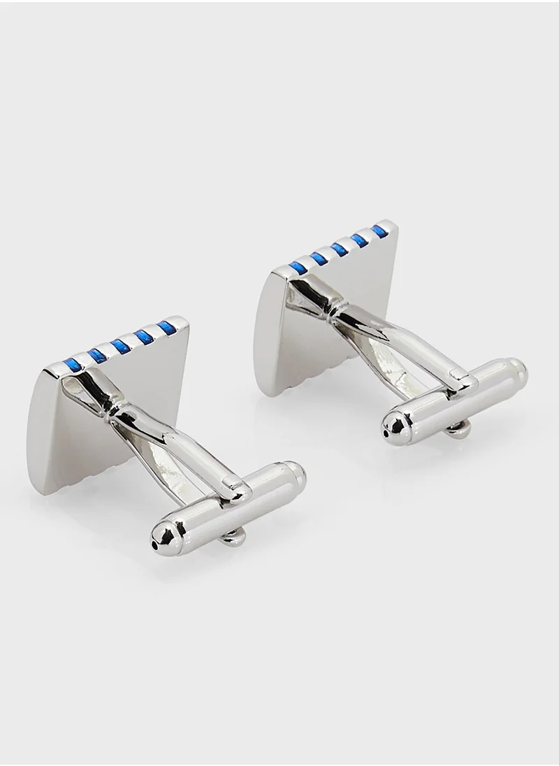 Robert Wood Stripes Detail Square Cufflinks