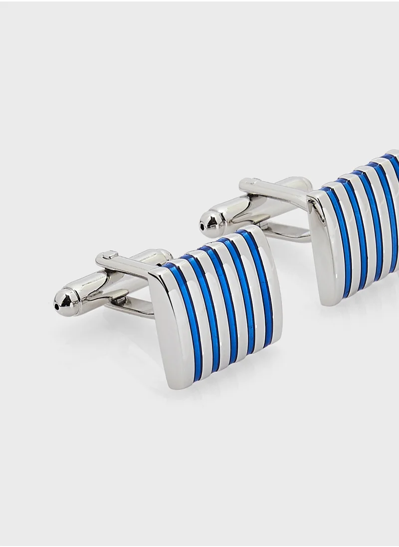 روبرت وود Stripes Detail Square Cufflinks