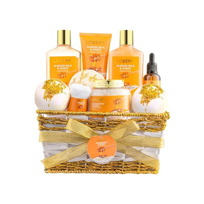 Gifts for Women Gift Basket for Women - 10 Pc Almond Milk & Honey Beauty & Personal Care Set - Home Bath Pampering Package for Relaxing - Spa Self Care Kit - Birthday, Mom, Anniversary Gift