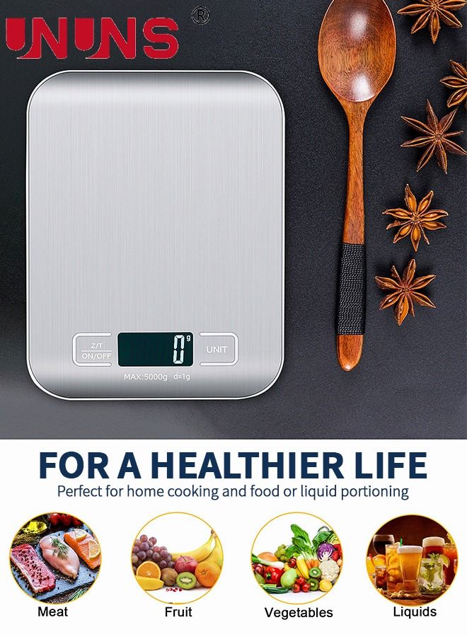 UNUNS موازين مطبخ رقمية، ميزان طعام متعدد الوظائف 11 رطل/5 كجم، مقياس قياس رقمي LCD، مقياس وزن إلكتروني، 6 وحدات قياس مع 0.1 أونصة/1 جرام، مقياس دقيق للخبز/الطبخ/الحبوب/الدقيق/الشاي - Image 5