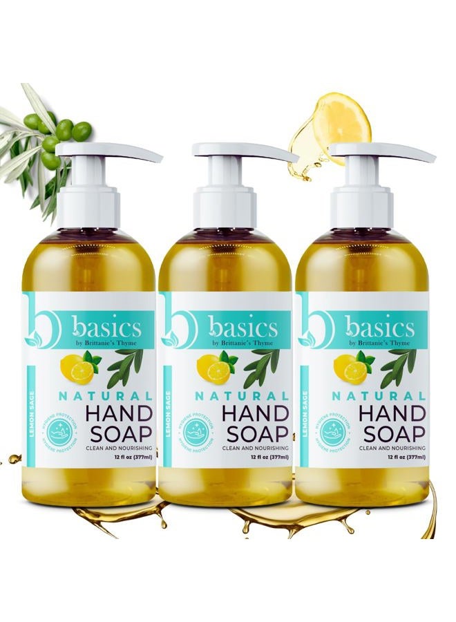 Brittanie's Thyme Basics Natural Olive Oil Hand Soap, Lemon Sage - 12 fl oz, Pack of 3 - Cruelty Free, Vegan, No Synthetic Additives, No Sulfates, Paraben Free, Phthalate Free - Image 1
