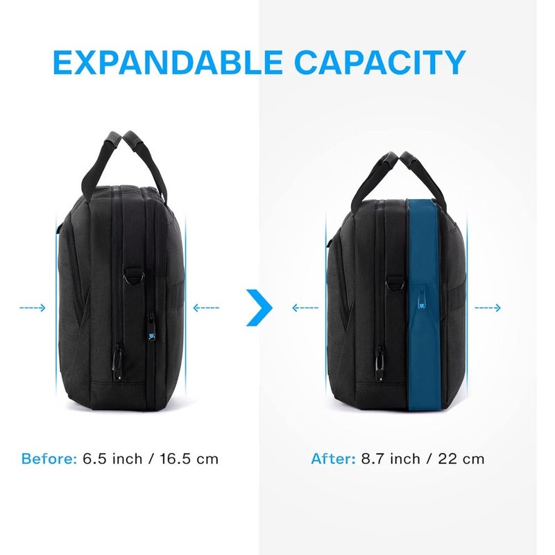 17.3 Inch Laptop Bag Expandable Briefcase for Men and Women Anti-Theft Computer Bag Water-Resistant Nylon Fits Most Laptops Up to 17.3 Business Travel Ready - Image 3