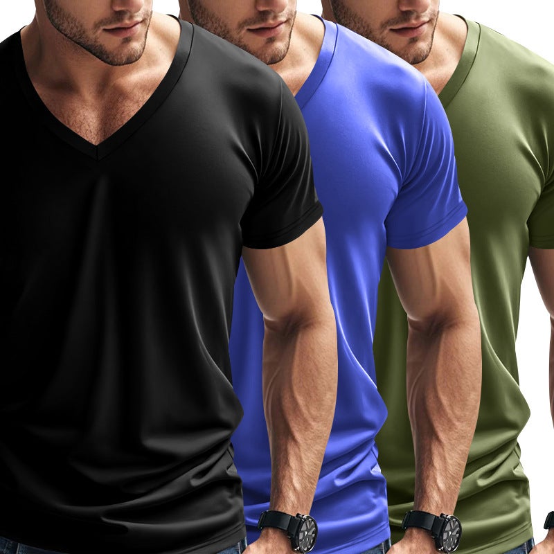 Cross-Border Summer Men''s T-Shirt Quick-Drying Breathable Casual Sports Loose Sweetheart Collar Short-Sleeved Three-Piece Men''s - Image 1