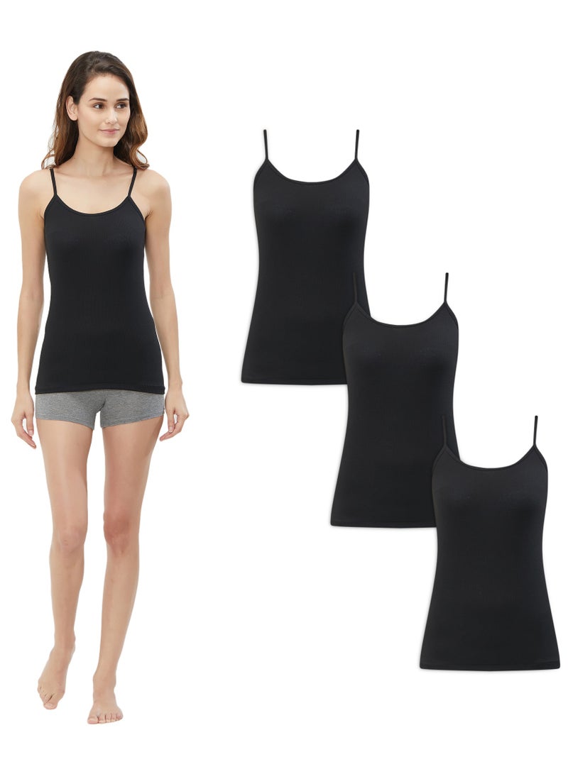 BYC WOMEN'S COTTON CAMISOLE (PACK OF 3) - BLACK  - Image 1