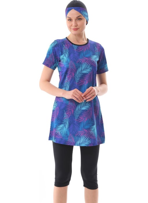 Medipek Lycra Semi-Covered Patterned Hijab Swimsuit  - Image 1