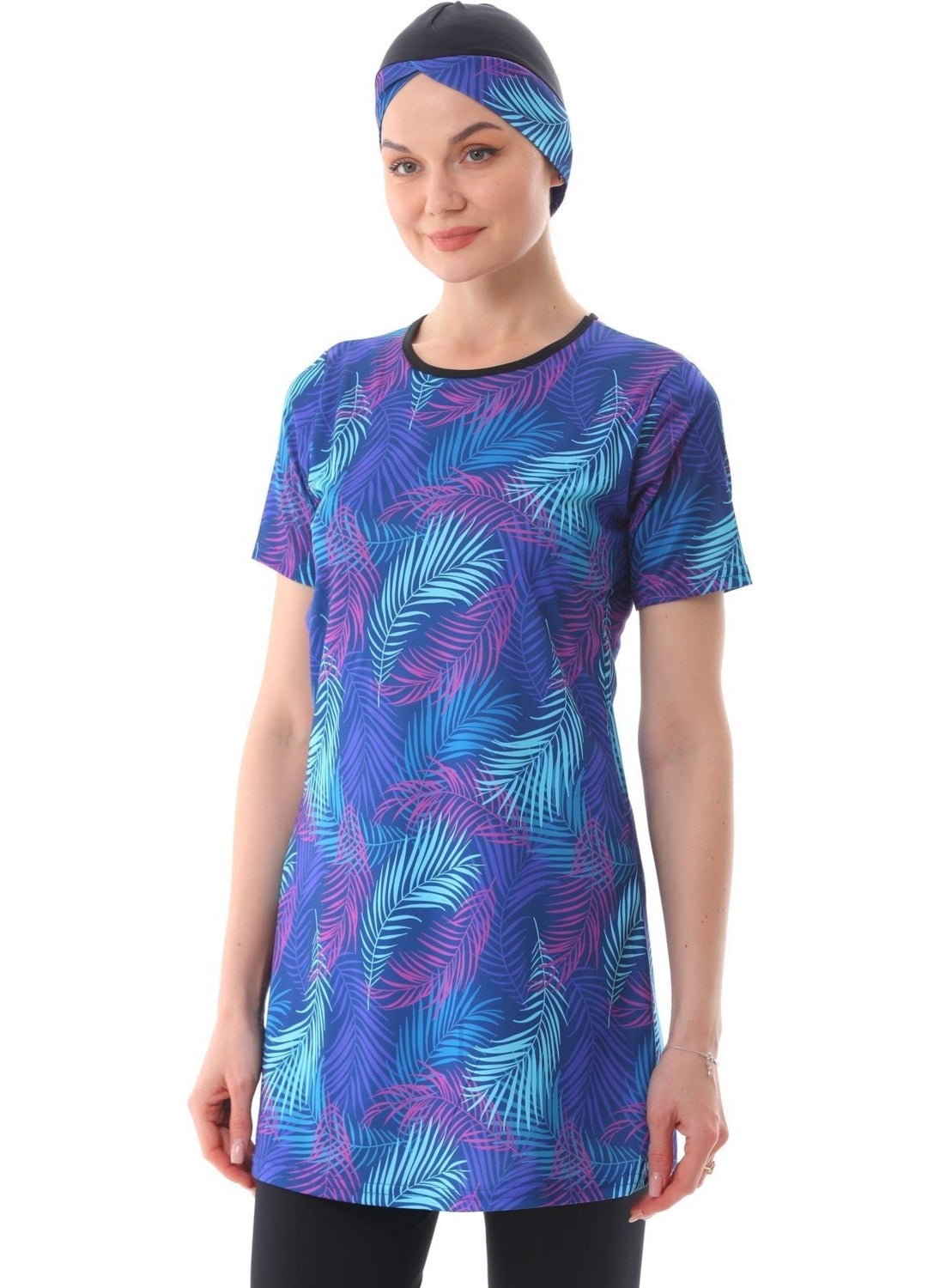 Medipek - Lycra Semi-Covered Patterned Hijab Swimsuit - Image 1