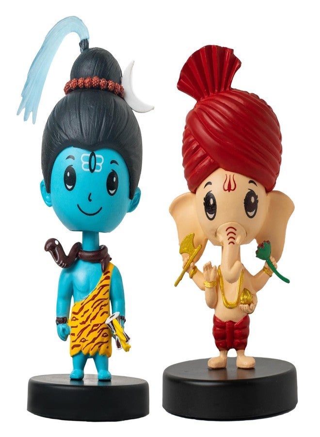 BUDDYZ Shiv Shankar Ji & Shree Ganesh Ji Bobblehead | Decoration Items for Home Décor, Car Dashboard, and Office Table | God Statue for Festival | Gift for Kids, Family and Friends (Pack of 2) - Image 1