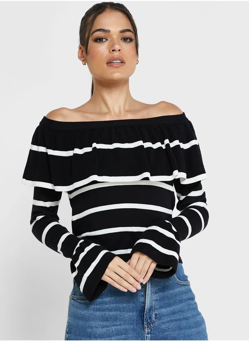 Ginger Striped Off Shoulder Sweater