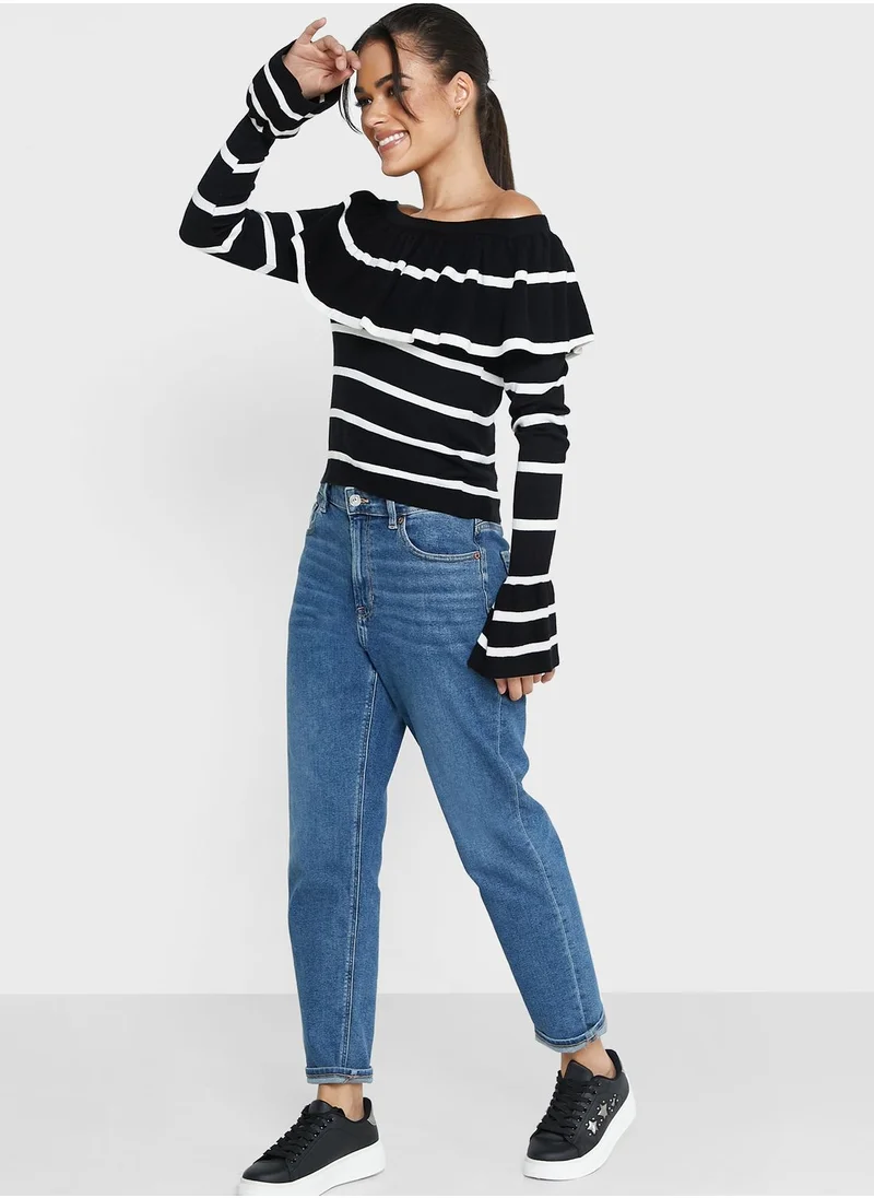 Ginger Striped Off Shoulder Sweater