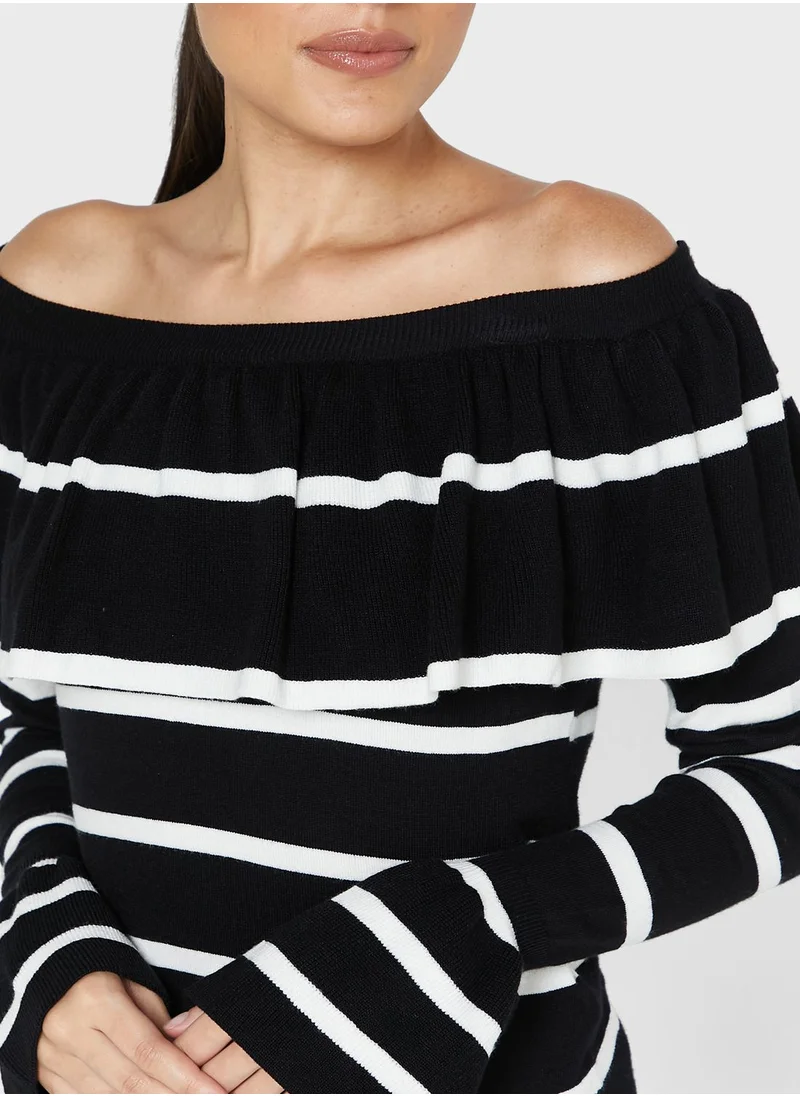 Ginger Striped Off Shoulder Sweater