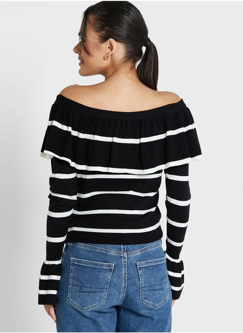 Ginger Striped Off Shoulder Sweater