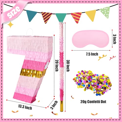 PCFING 20 Inch Number 7 Piata Pink Gold with 30 Inch Piata Stick Blindfold Confetti for Boys Girls Adults Birthday Party Decorations Anniversary Celebration Fiesta - Image 5