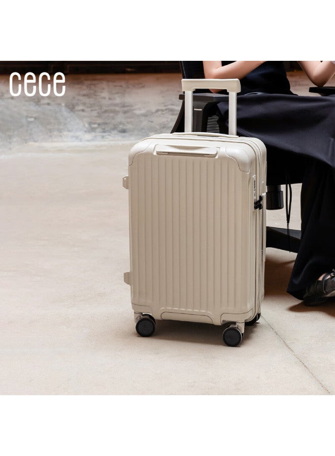 Cece Expandable Large Capacity Suitcase For Women, Travel Luggage With Trolley And Password Lock, Student Suitcase For Men, Milk Tea Color, 26 Inch - Image 4