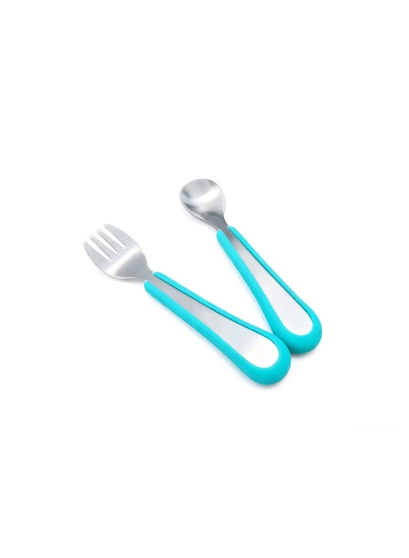 1 Sets Toddler Utensils Stainless Steel Fork and Spoon with Silicone Handle, Kid Safe Utensils Children's Flatware Kids Cutlery Set  for LunchBox - Image 1