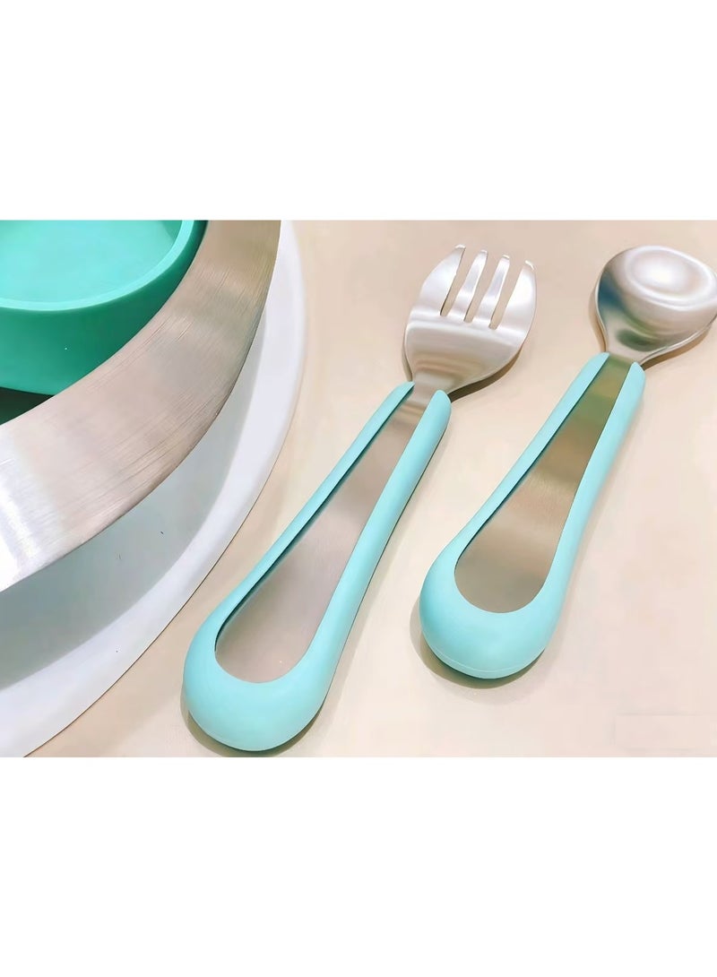 1 Sets Toddler Utensils Stainless Steel Fork and Spoon with Silicone Handle, Kid Safe Utensils Children's Flatware Kids Cutlery Set  for LunchBox - Image 2