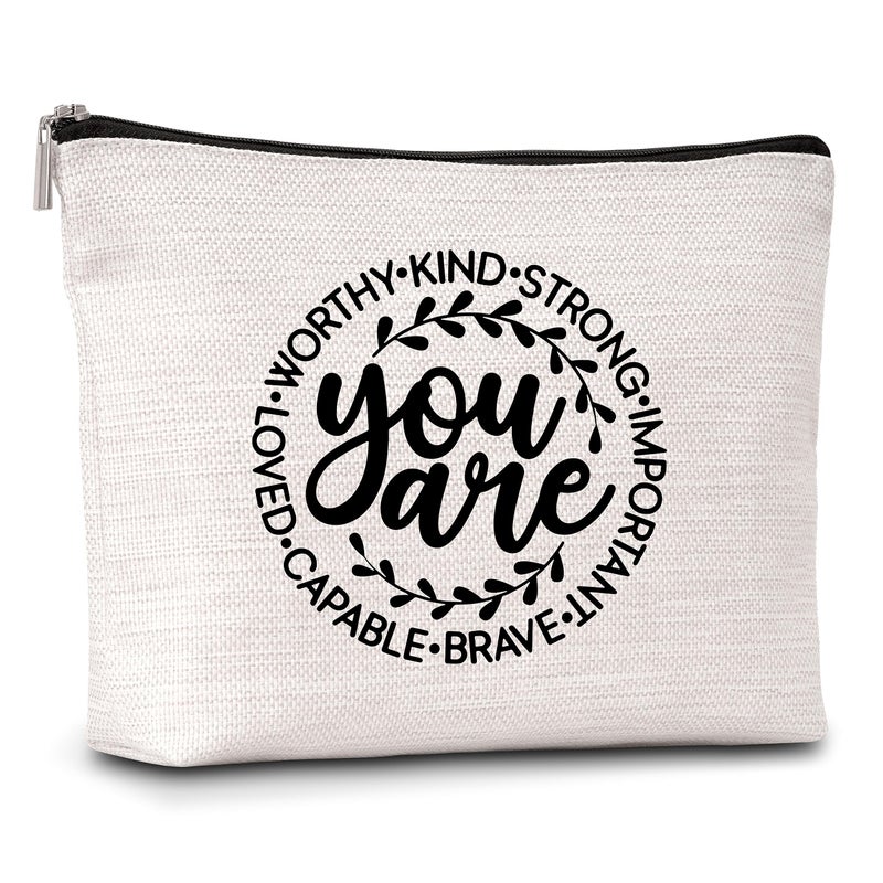 AWSICE Inspirational Makeup Bag You are Brave Strong Loved Gifts for Women Friendship Travel Toiletry Bags for Women Teachers Sister Girls Teens Friend-A06 - Image 5