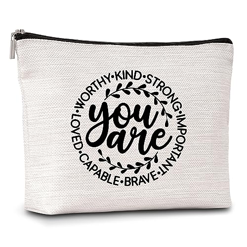 AWSICE Inspirational Makeup Bag You are Brave Strong Loved Gifts for Women Friendship Travel Toiletry Bags for Women Teachers Sister Girls Teens Friend-A06 - Image 1