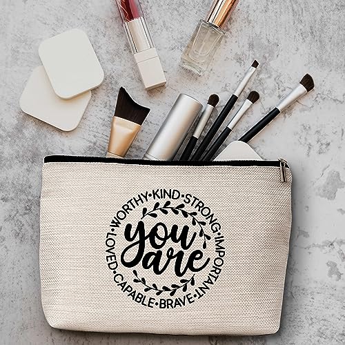 AWSICE Inspirational Makeup Bag You are Brave Strong Loved Gifts for Women Friendship Travel Toiletry Bags for Women Teachers Sister Girls Teens Friend-A06 - Image 3