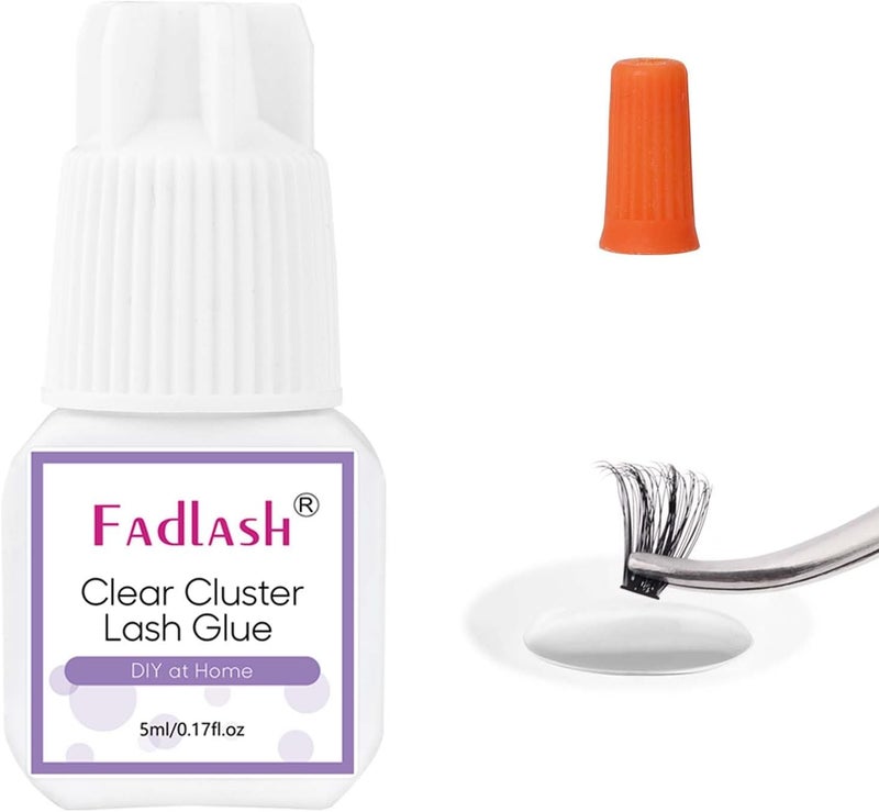 FADLASH Cluster Lash Glue Clear Individual Lash Glue 7-15 Days Retention 2-3s Dry Time Clear Eyelash Adhesive 5ml - Image 1