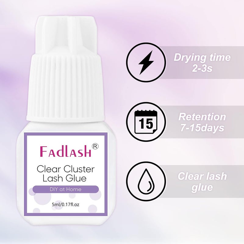 FADLASH Cluster Lash Glue Clear Individual Lash Glue 7-15 Days Retention 2-3s Dry Time Clear Eyelash Adhesive 5ml - Image 3