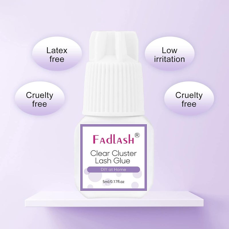 FADLASH Cluster Lash Glue Clear Individual Lash Glue 7-15 Days Retention 2-3s Dry Time Clear Eyelash Adhesive 5ml - Image 4