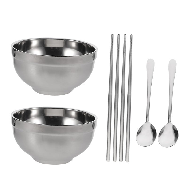 Portable Stainless Steel Bowl Set with Chopsticks Spoons Storage Bag for Outdoor Dining Family Use - Image 2