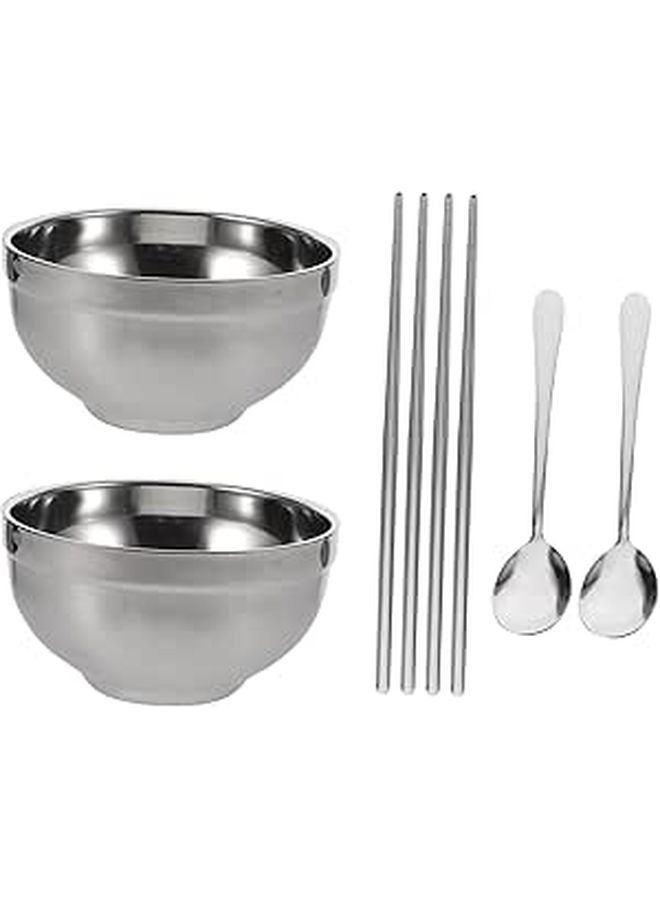 Portable Stainless Steel Bowl Set with Chopsticks Spoons Storage Bag for Outdoor Dining Family Use - Image 1