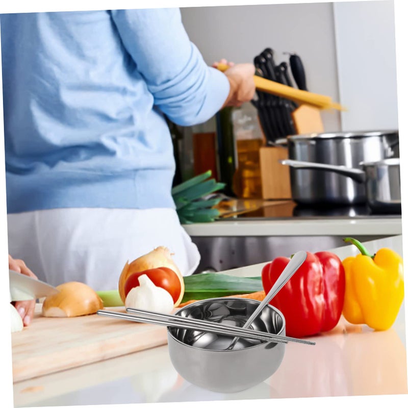 Portable Stainless Steel Bowl Set with Chopsticks Spoons Storage Bag for Outdoor Dining Family Use - Image 4