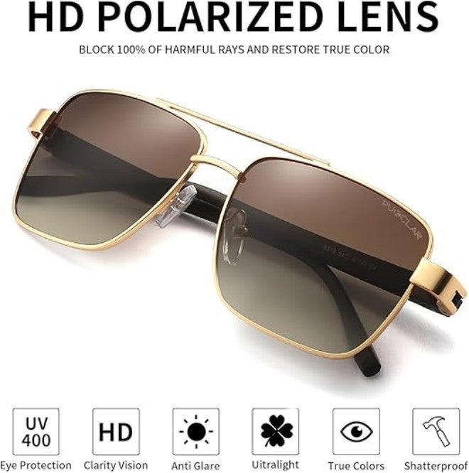 بوكيلار نظارات شمسية قياسية PUKCLAR للرجال مقاومة للانعكاس خفيفة الوزن مستطيلة لرجال ونساء مع حماية UV400 للقيادة والجولف - Image 3