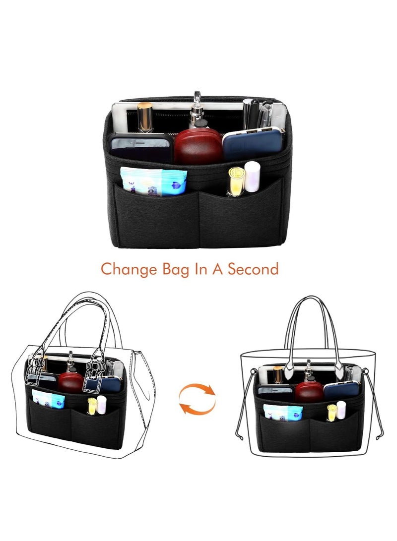 MIXDE Purse Organizer Insert for Handbags,  Felt Bag Organizer for Purse, Tote Bag Organizer, Tote Shaper Insert With Zippers, Thicken and Portable Handbag in Bag for Speedy Neverfull (Black)  - Image 3