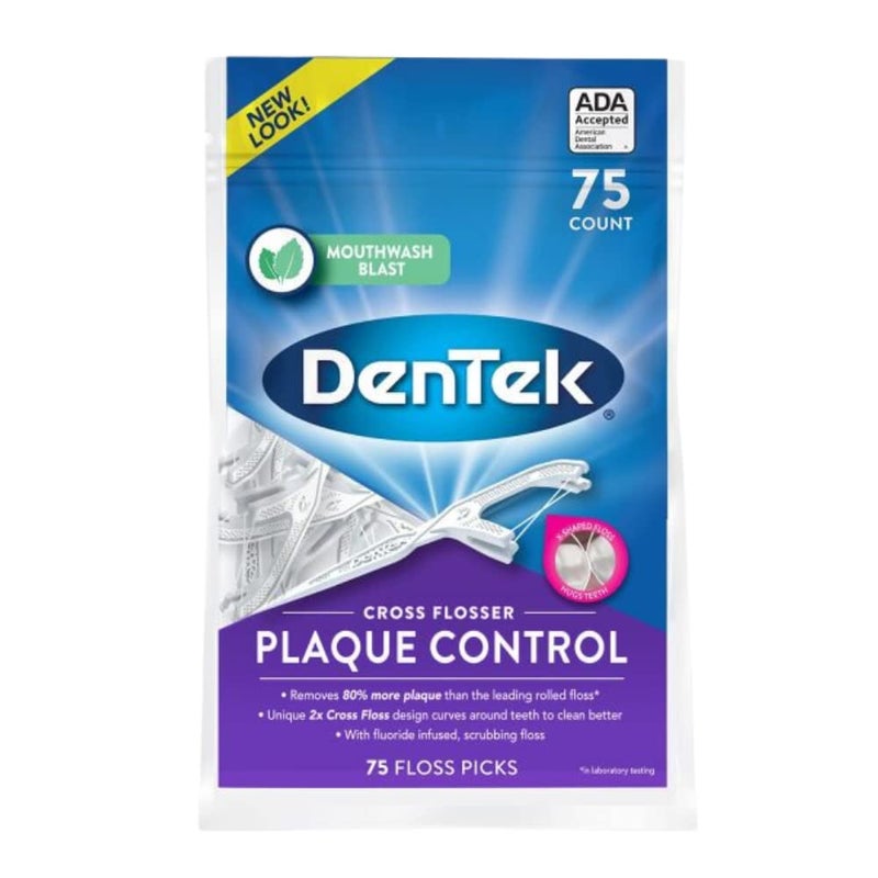 DenTek Cross Flosser Plaque Control Floss Picks, X-Shaped Floss, 75 Count, (Pack of 5) - Image 2